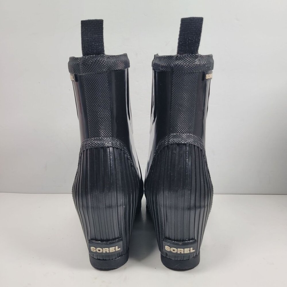Sorel Women's Black Rubber Wedge Heel Rain Boots NL2526-010 US Size 8.5 - Picture 4 of 10